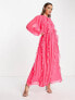 ASOS DESIGN frilly high neck maxi dress in fluro pink