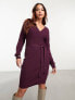 Фото #5 товара Vero Moda wrap belted long sleeve knitted mini dress in burgundy