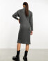 Фото #4 товара YAS ribbed roll neck jumper midi dress in grey - GREY