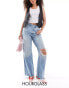 ASOS DESIGN Hourglass wide leg dad jean in mid blue with rips Синий, W24 L30 - фото #1