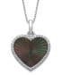 ფოტო #1 პროდუქტის Black Mother of Pearl 14x13mm and Cubic Zirconia Heart Shaped Pendant with 18" Chain in Sterling Silver