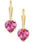 ფოტო #3 პროდუქტის Pink Sapphire Heart-Shaped Solitaire Leverback Earrings (1-1/10 ct. t.w.) in 10k Gold