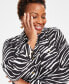 Фото #3 товара Plus Size Animal Print Collared Button Front Top, Created for Macy's