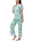 ფოტო #4 პროდუქტის Women's Printed Notch Collar Short Sleeve with Ruffle and Pants 2 Pc. Pajama Set