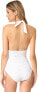 Фото #4 товара Kate Spade New York 261317 Women's Embroidered Halter Plunge Swimsuit Size M