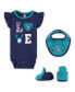 Newborn and Infant Boys and Girls Navy, Aqua Seattle Mariners Three-Piece Love of Baseball Bib Bodysuit and Booties Set