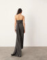 ASOS EDITION tailored asymmetric neck bandeau maxi dress with train in charcoal grey