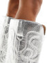Фото #3 товара Public Desire Wide Fit Austine knee boot with western stitching in metallic silver