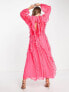 ASOS DESIGN frilly high neck maxi dress in fluro pink