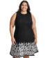 ფოტო #4 პროდუქტის Plus Size Round-Neck Embroidered-Hem Fit & Flare Dress