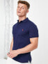Polo Ralph Lauren slim fit pique polo with red player logo in washed navy