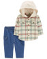 Фото #2 товара Baby 2-Piece Plaid Hooded Shirt & Pull-On Pant Set 9M