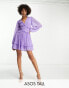 Фото #3 товара ASOS DESIGN Tall button through pintuck mini dobby dress in purple