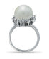 Imitation Pearl and Cubic Zirconia Halo Ring in Silver Plate