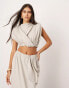 ASOS EDITION jersey twist detail crop top with elastic hem co-ord in pale grey