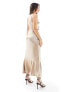 Miss Selfridge satin ruffle cami maxi dress in neutral