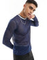 Фото #1 товара ASOS DESIGN long sleeve t-shirt in navy sporty mesh with tipping