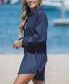 Women's Navy Collared Front Button Cover-Up