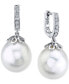 ფოტო #1 პროდუქტის Cultured Freshwater Pearl (10mm) & Diamond (1/10 ct. t.w.) Drop Earrings in 14k White Gold