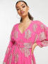 Фото #3 товара ASOS DESIGN Petite belted batwing maxi tea dress in pink metallic jacquard