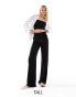 ONLY Tall tie waist wide leg linen trousers in black