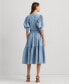Фото #2 товара Women's Cotton Puff-Sleeve Chambray Dress