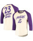 Фото #1 товара Men's LeBron James Cream and Purple Los Angeles Lakers Raglan 3/4 Sleeve T-shirt