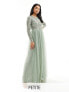 Фото #2 товара Maya Petite Bridesmaid long sleeve maxi dress with delicate sequin in sage green