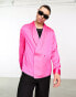 Фото #1 товара ASOS DESIGN long sleeve double breasted satin shirt with shawl collar in neon pink