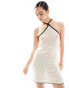 Фото #2 товара Miss Selfridge crochet halterneck mini dress in cream