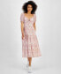 Фото #1 товара Juniors' Textured Puff-Sleeve Tiered Midi Dress