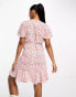 JDY belted wrap mini dress in red and pink floral