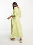 Фото #2 товара Monki tie waist maxi kaftan dress in lime zebra print