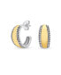 ფოტო #1 პროდუქტის Lightweight Dome Round Caviar Bead Edge Two Tone Stud Hoop Earrings For Women Teen Gold Plated .925 Sterling Silver .70 Inch Diameter