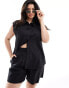 ONLY Curve sleeveless shirt co-ord in black .