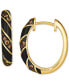 ფოტო #2 პროდუქტის Chocolate Diamond (3/8 ct. t.w.) & Black Enamel Small Hoop Earrings in 14k Gold, 0.77"
