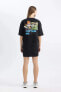 Coool Powerpuff Girls Oversize Fit Sırt Baskılı Penye Mini Elbise C3504axbk81mc