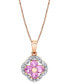 ფოტო #1 პროდუქტის Pink Sapphire (1-1/5 ct. t.w.) & Diamond (1/5 ct. t.w.) Flower Halo 18" Pendant Necklace in 14k Rose Gold