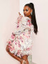 Фото #2 товара ASOS LUXE Curve organza ruffle ruched long sleeved mini dress in floral print