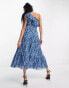 Whistles one shoulder tiered midi dress in bold blue floral