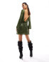 Jaded Rose long sleeve sequin cowl back mini dress in olive