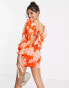 ASOS DESIGN Petite – Minikleid in Orange mit Blousonärmeln, Körbchendetail und großem Blumenmuster Rot geblümt, 42 - фото #2