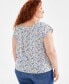 Plus Size Cotton Printed Square-Neck Flutter-Sleeve Top, Created for Macy's