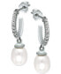ფოტო #1 პროდუქტის Freshwater Pearl (8 x 6mm) & Cubic Zirconia Dangle Hoop Earrings, Created for Macy's