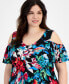 Фото #3 товара Plus Size Floral-Print Cold-Shoulder Maxi Dress