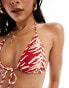 Candypants zebra triangle bikini top in red and cream