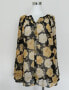 Charter Club Women's Printed Floral Split Neck Blouse Black Yellow XL