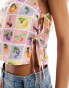 Фото #2 товара ASOS DESIGN linen mix tie side top in tile fruit print