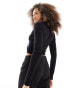 JJXX rouched long sleeve ribbed top in black