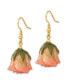 Lacquer Dipped Cream and Pink Real Rose Gold-tone Dangle Earrings